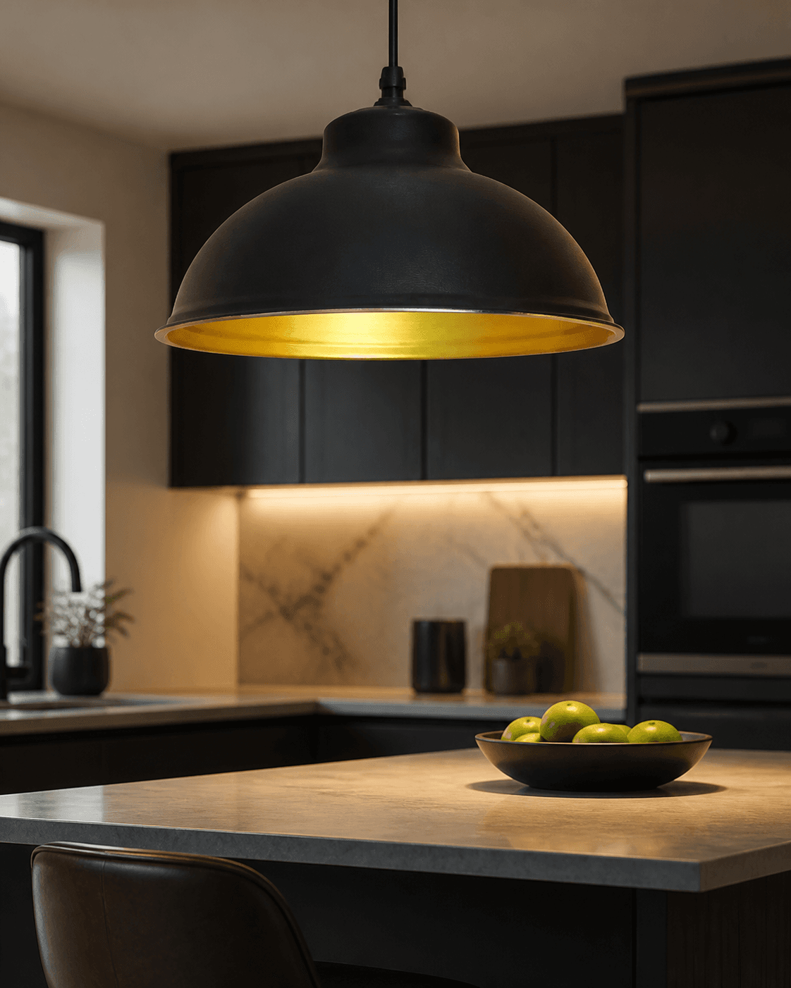 Classic Industrial Black and Gold Dome Pendant