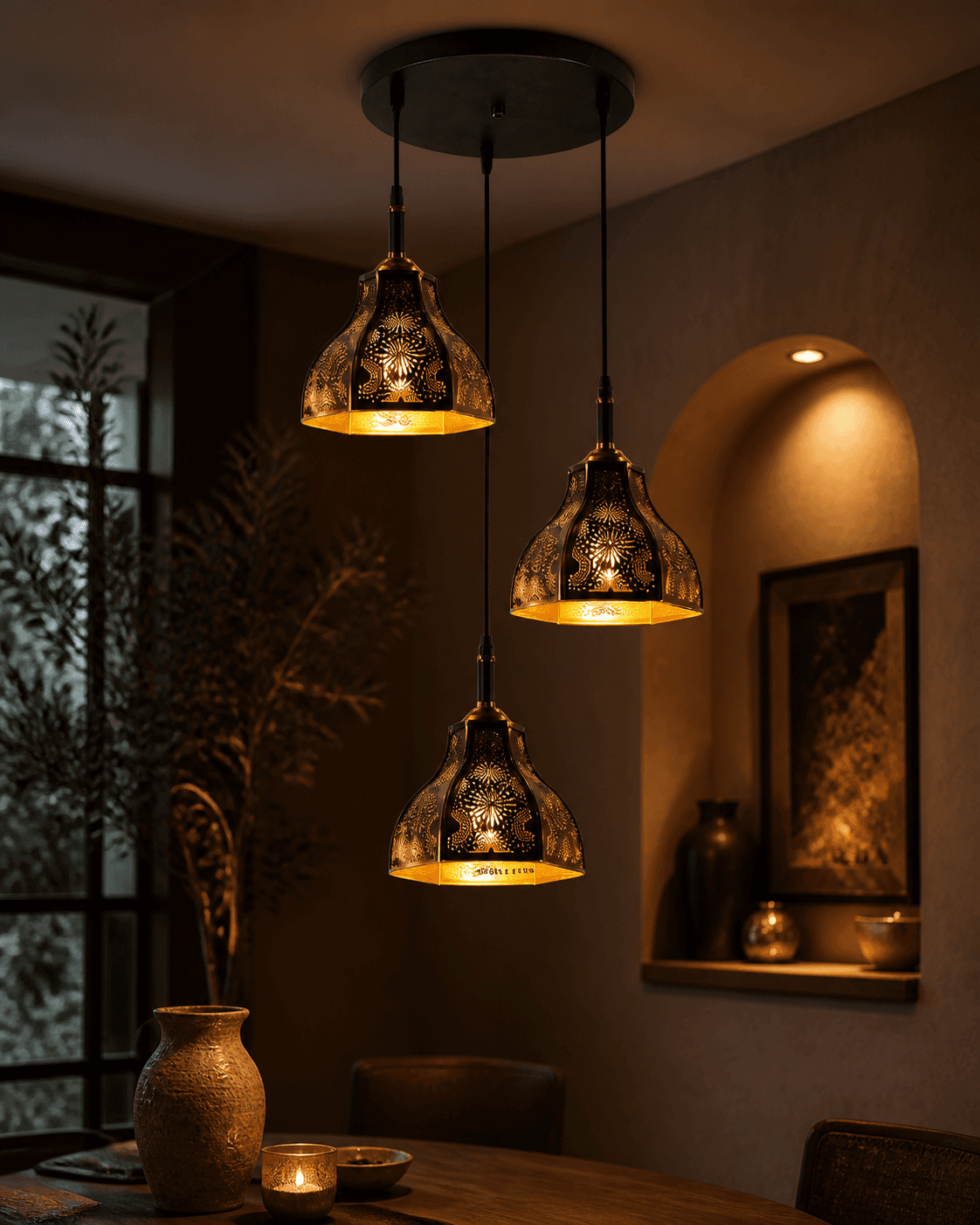 Set of Three Bell-Shaped Pendant Lights