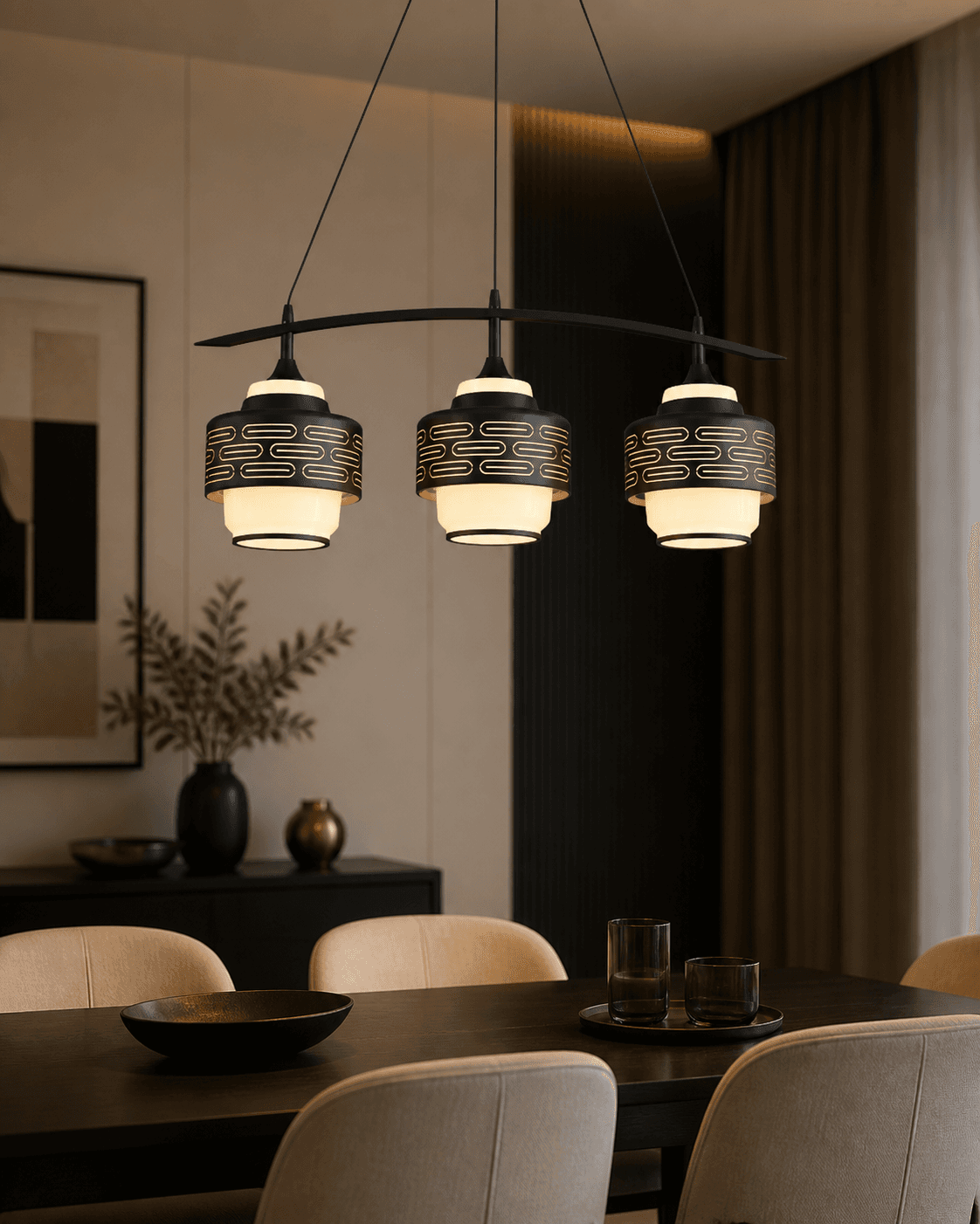 Modern 3-Light Curved Bar Pendant Fixture