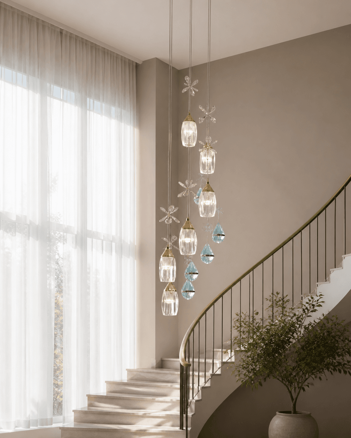 Modern Cascading Crystal Pendant Chandelier