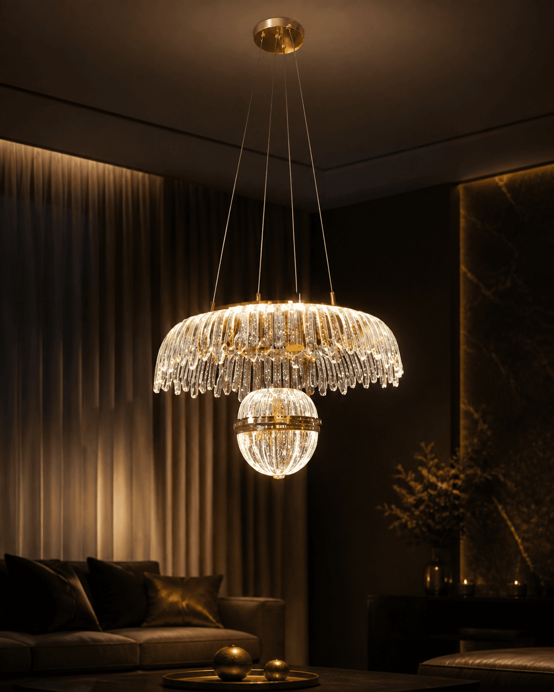 Modern Crystal Fringe Pendant Chandelier
