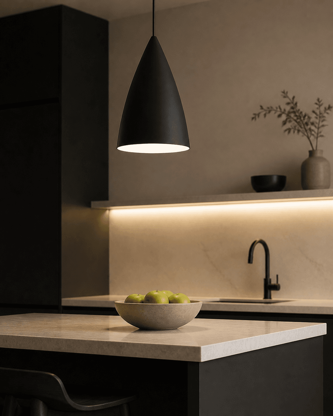 Modern Black and White Conical Pendant Light