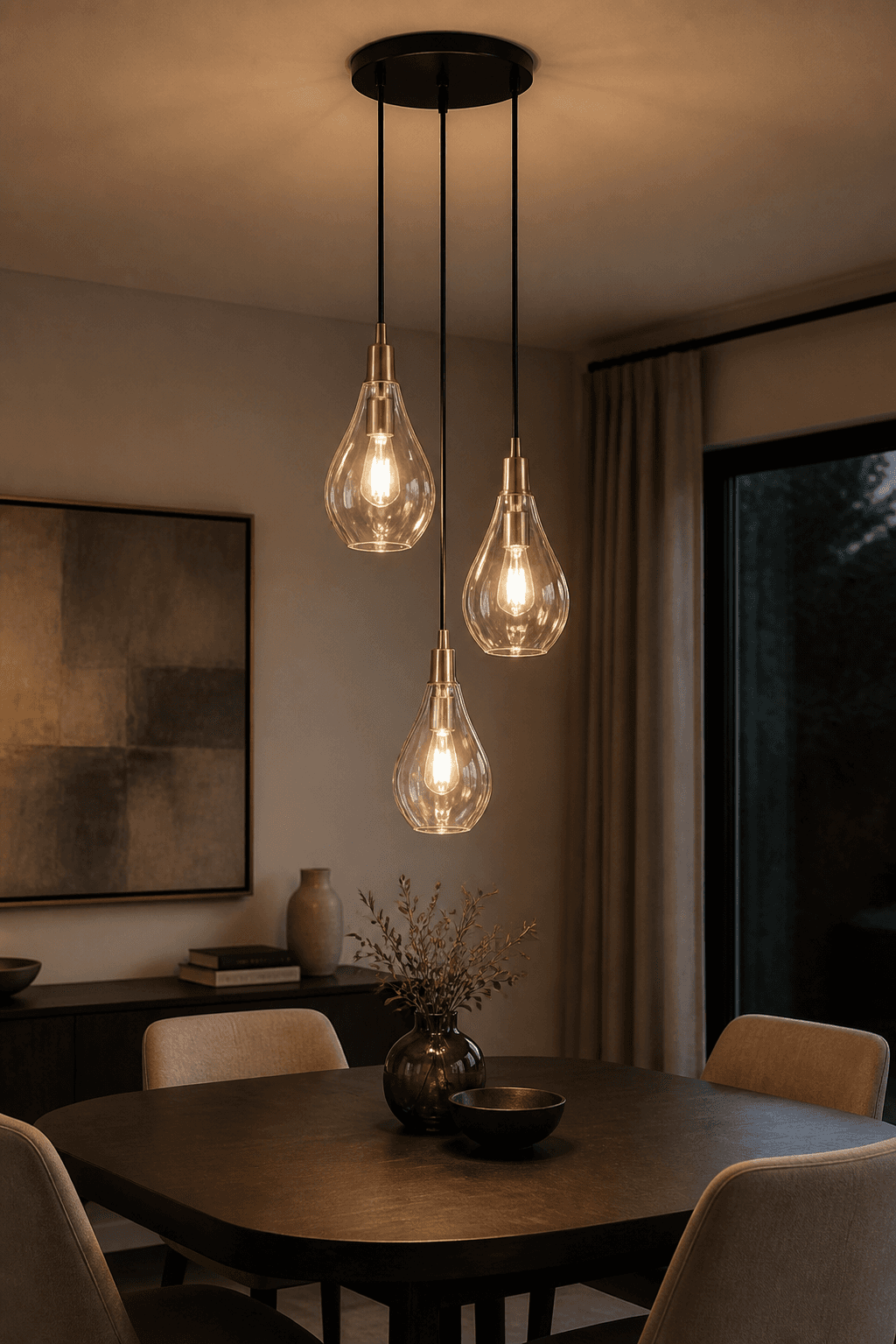 Triple Drop Glass Pendant Light
