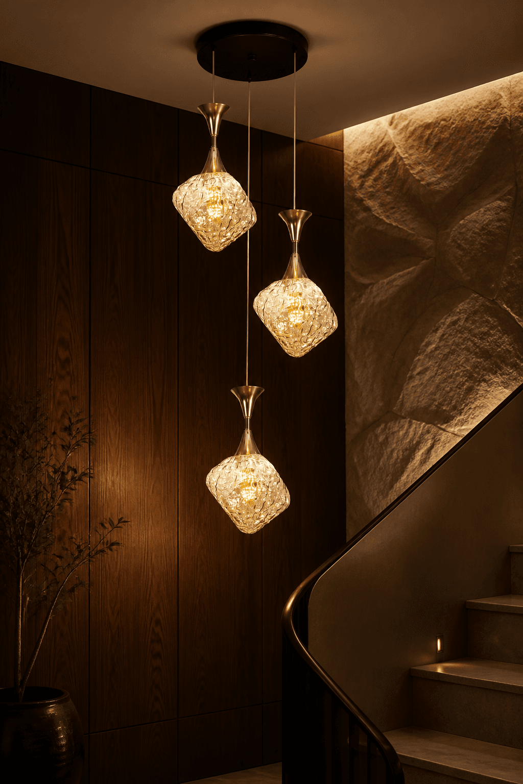 3-Light Textured Glass Drop Pendant