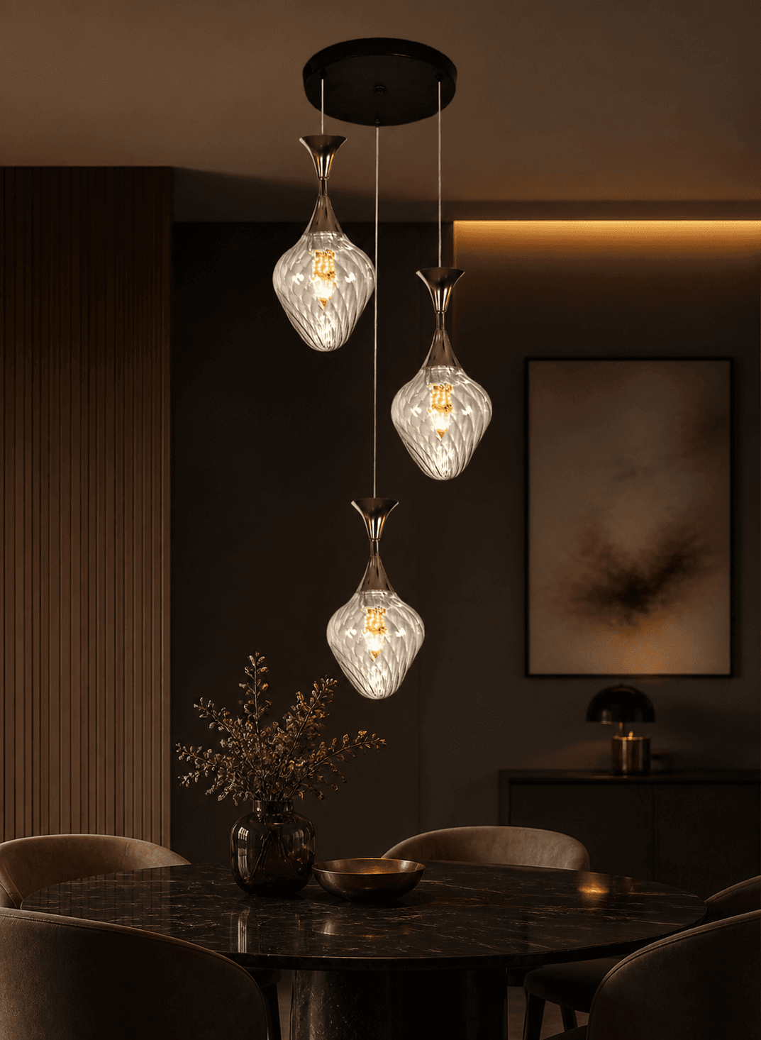 3-Light Twisted Glass Drop Pendant