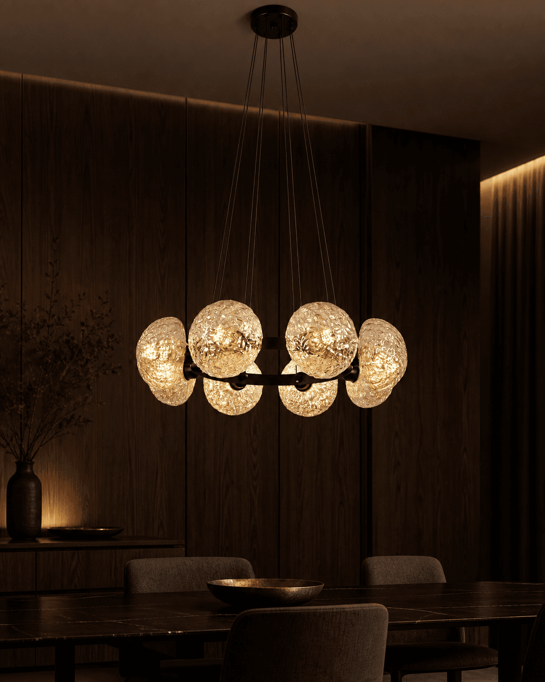 6-Light Textured Glass Ring Chandelier