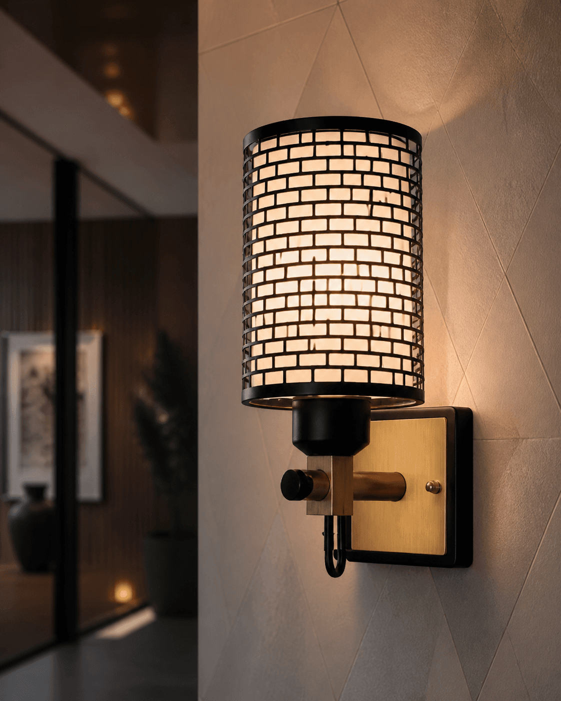 Brick Pattern Cylindrical Wall Sconce