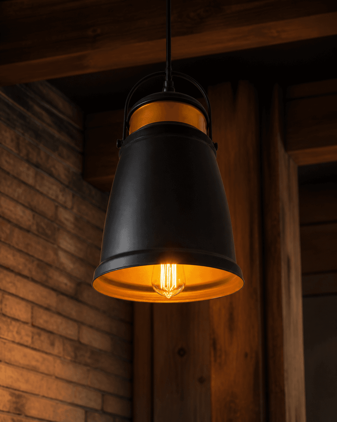 Industrial Black and Gold Lantern Pendant