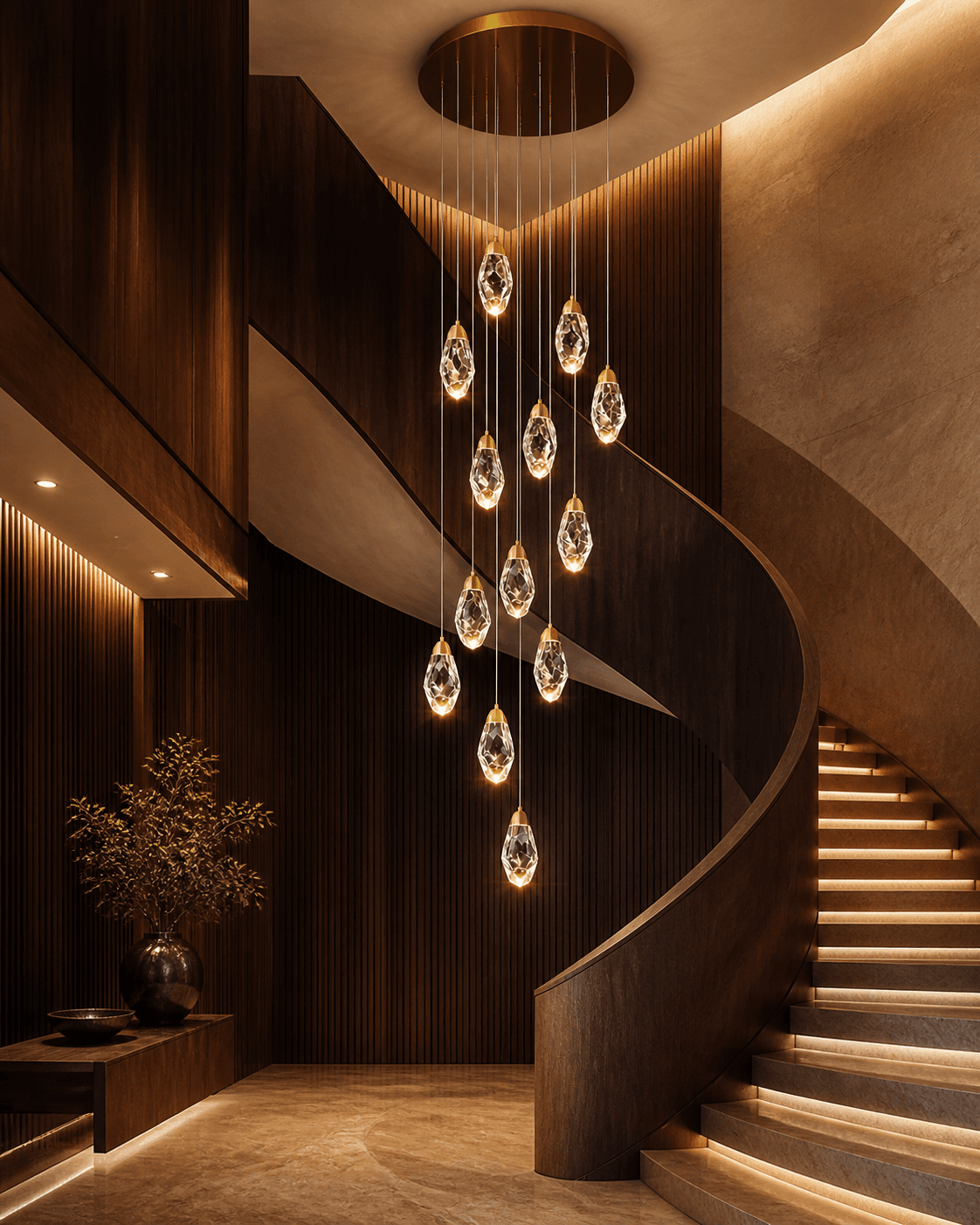 Modern Cascading Crystal Pendant Light