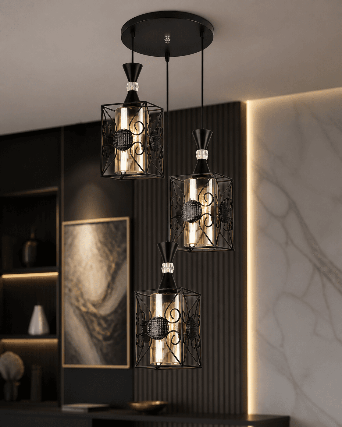 Modern Square Cage Pendant Chandelier