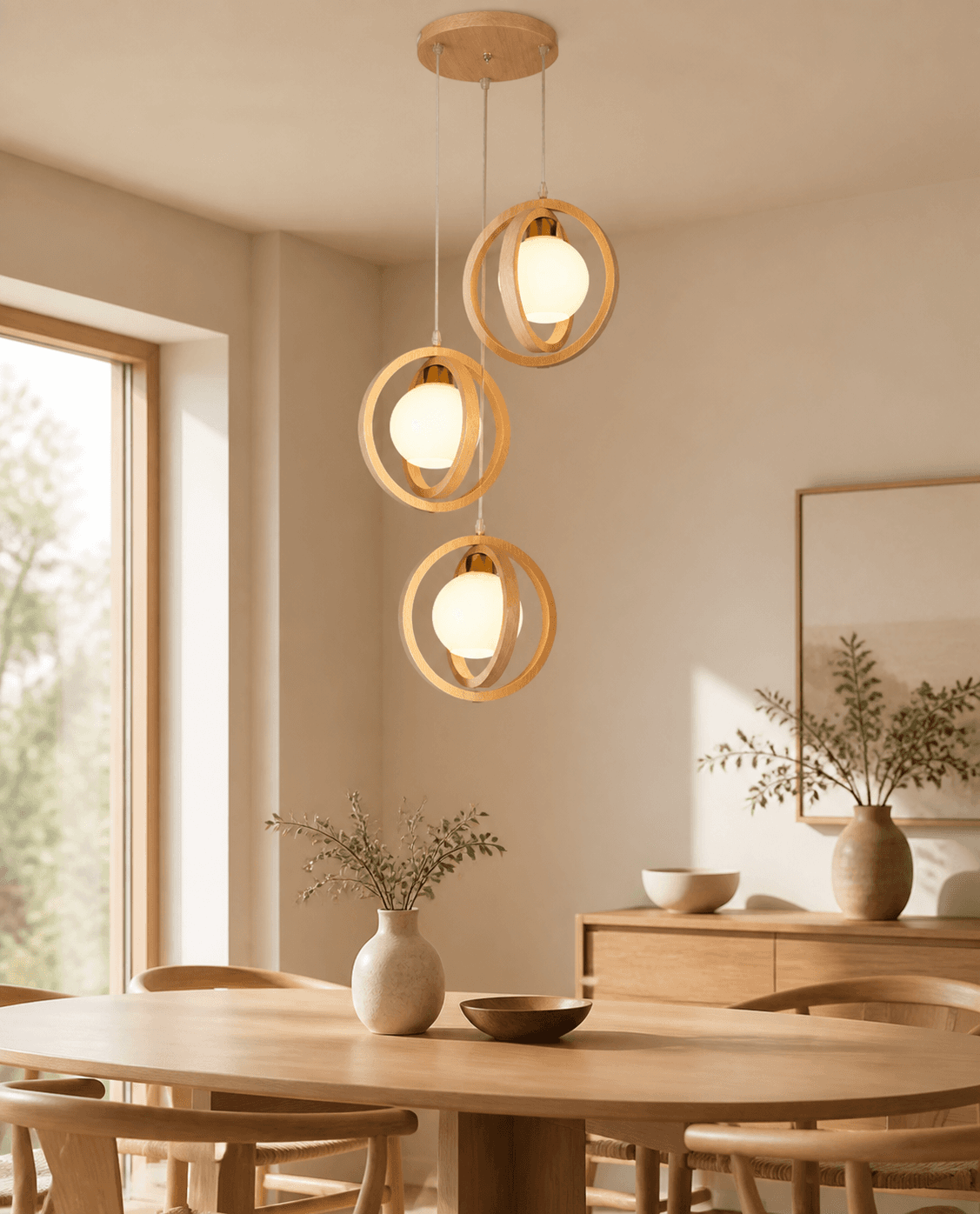 Nordic Wooden Ring Pendant Chandelier