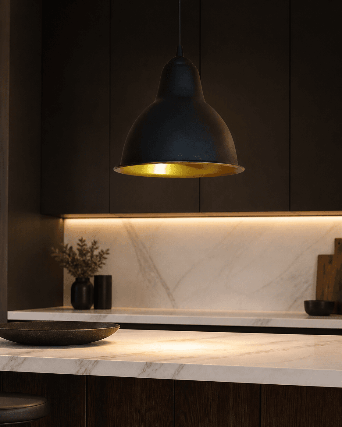 Industrial Black and Gold Dome Pendant Light