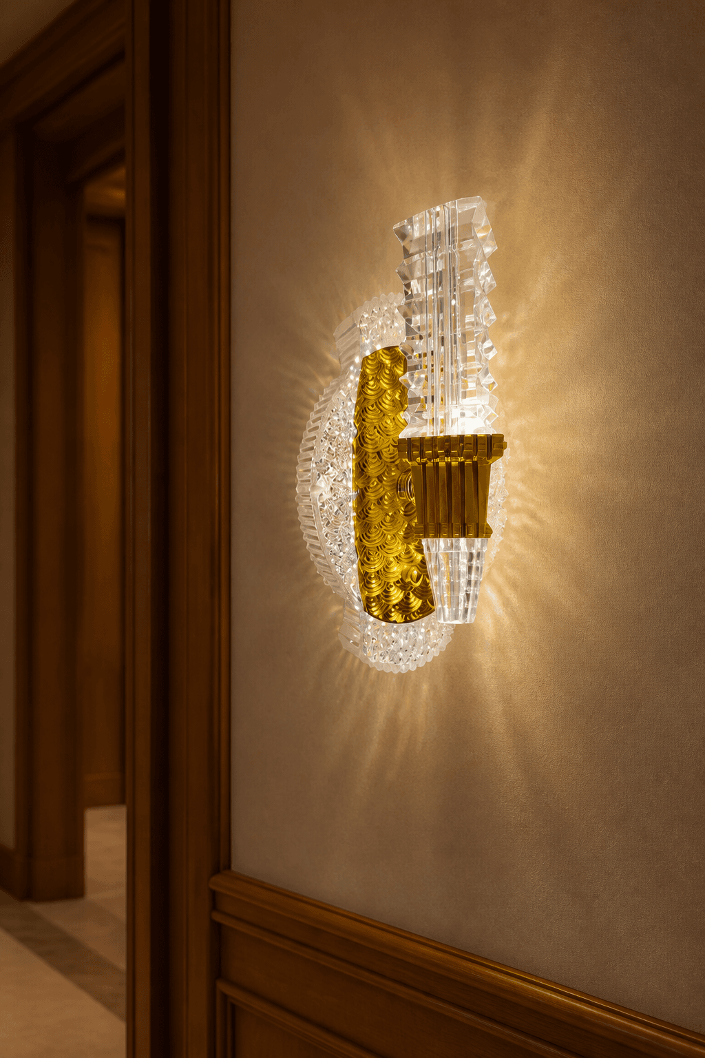 Modern Crystal and Gold Wall Sconce