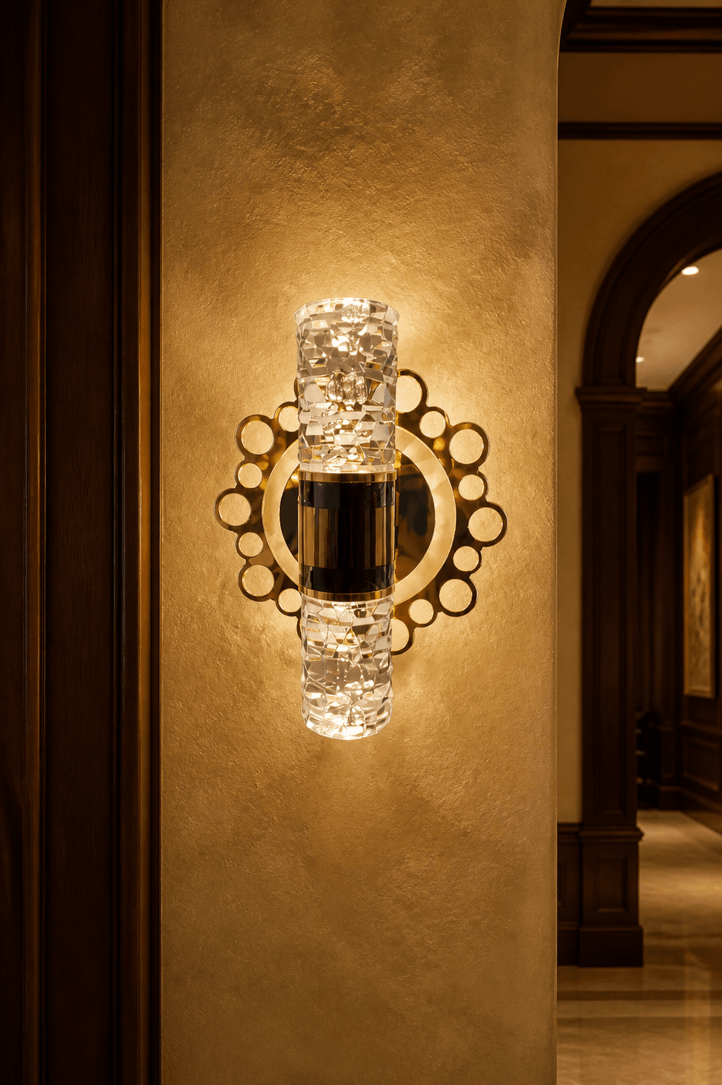 Modern Crystal and Gold Backlit Wall Sconce