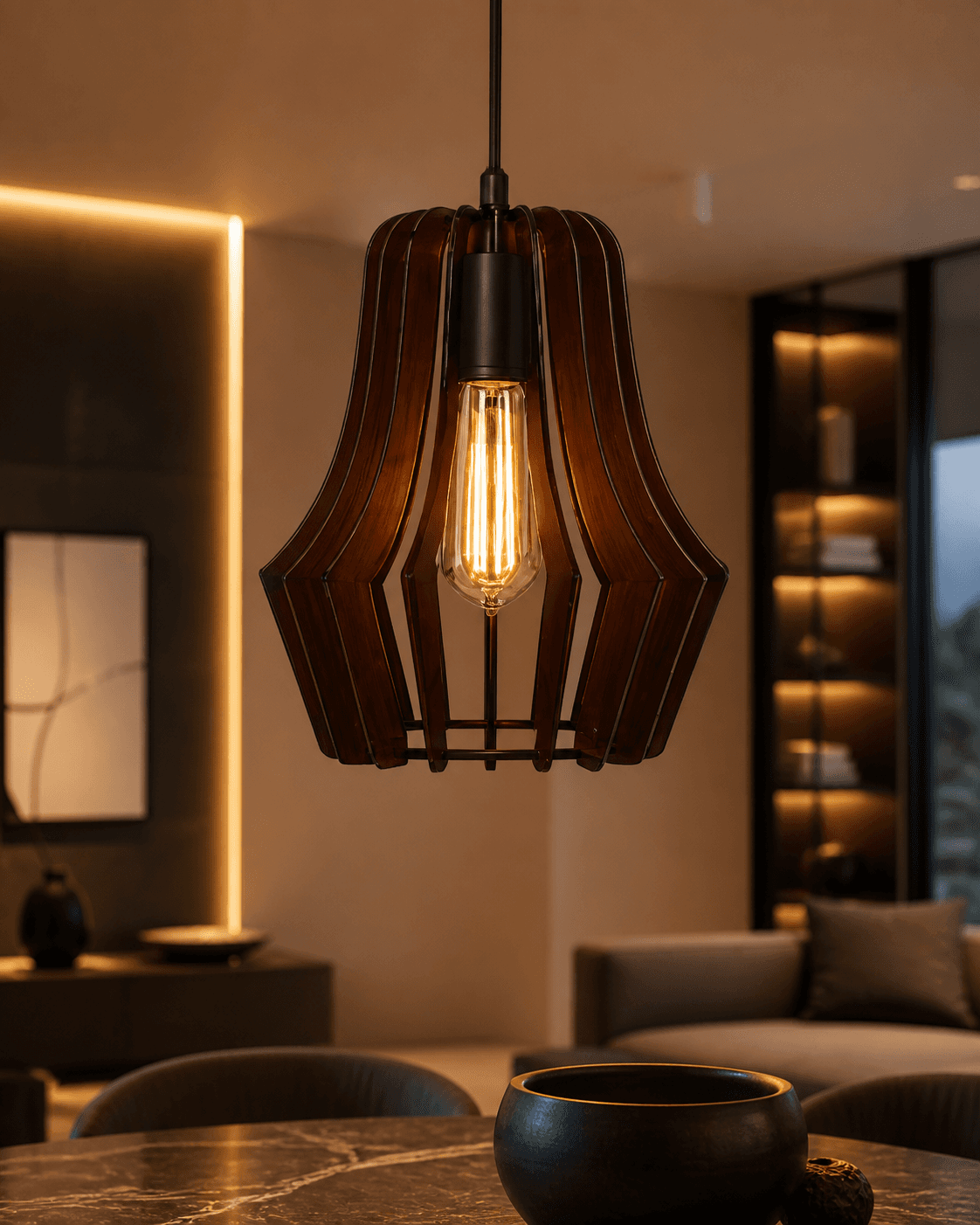 Curved Wood Pendant Light