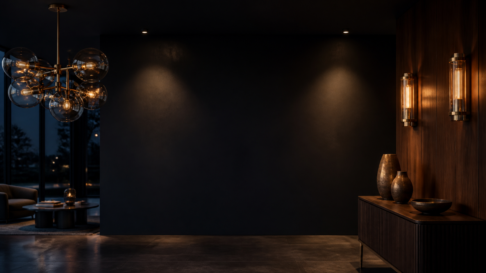 Domax Trading lighting showroom at dusk